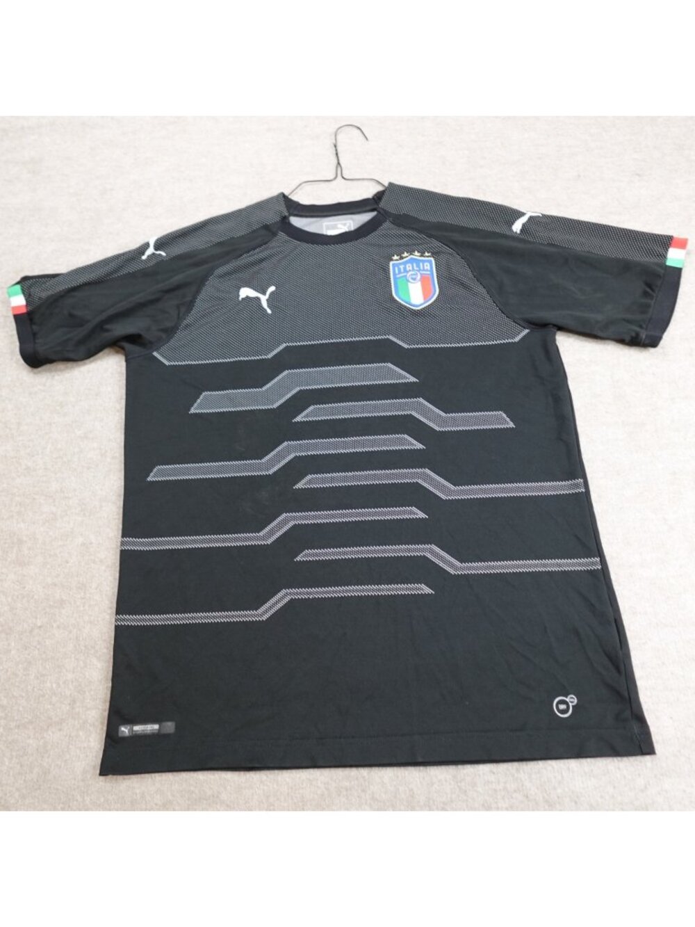 Puma Italy Soccer Jersey Large Black Embroidered Official Goalkeeper 2018